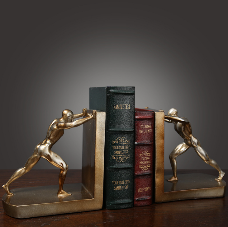 Creative European Retro Study Sports People Pushing Things Book Block Against The Bookcase