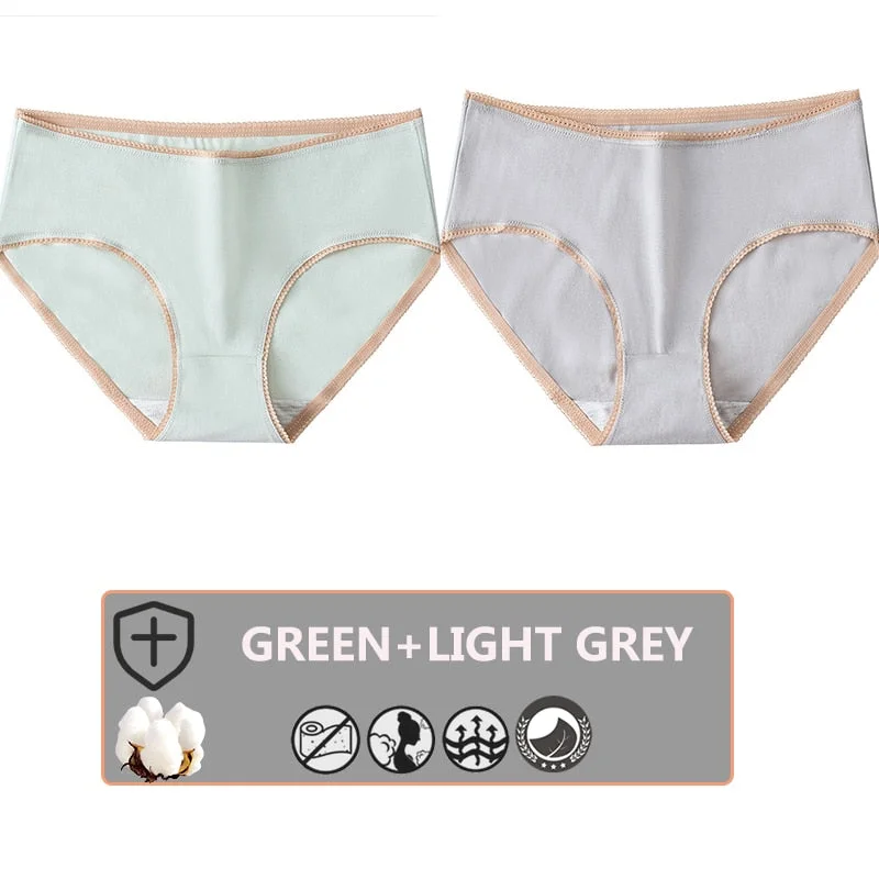 FINETOO 2PCS/Set Cotton Panties Women Sexy Underwear For Girl Lingerie Lady Cute 8 Solid Candy Colors Pantys Woman Female Briefs