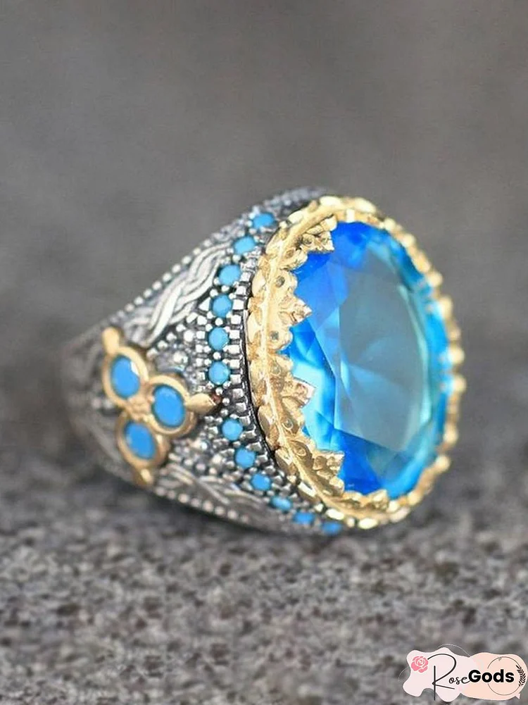 Large Diamond Ocean Blue Gemstone Ring