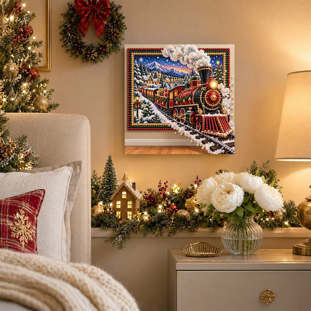 Framed Pearl Painting Kit Steam Train Christmas 11.81x11.81in