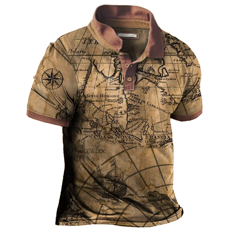 Men's Outdoor Nautical Map Hawaii Vacation Polo Neck T-Shirt