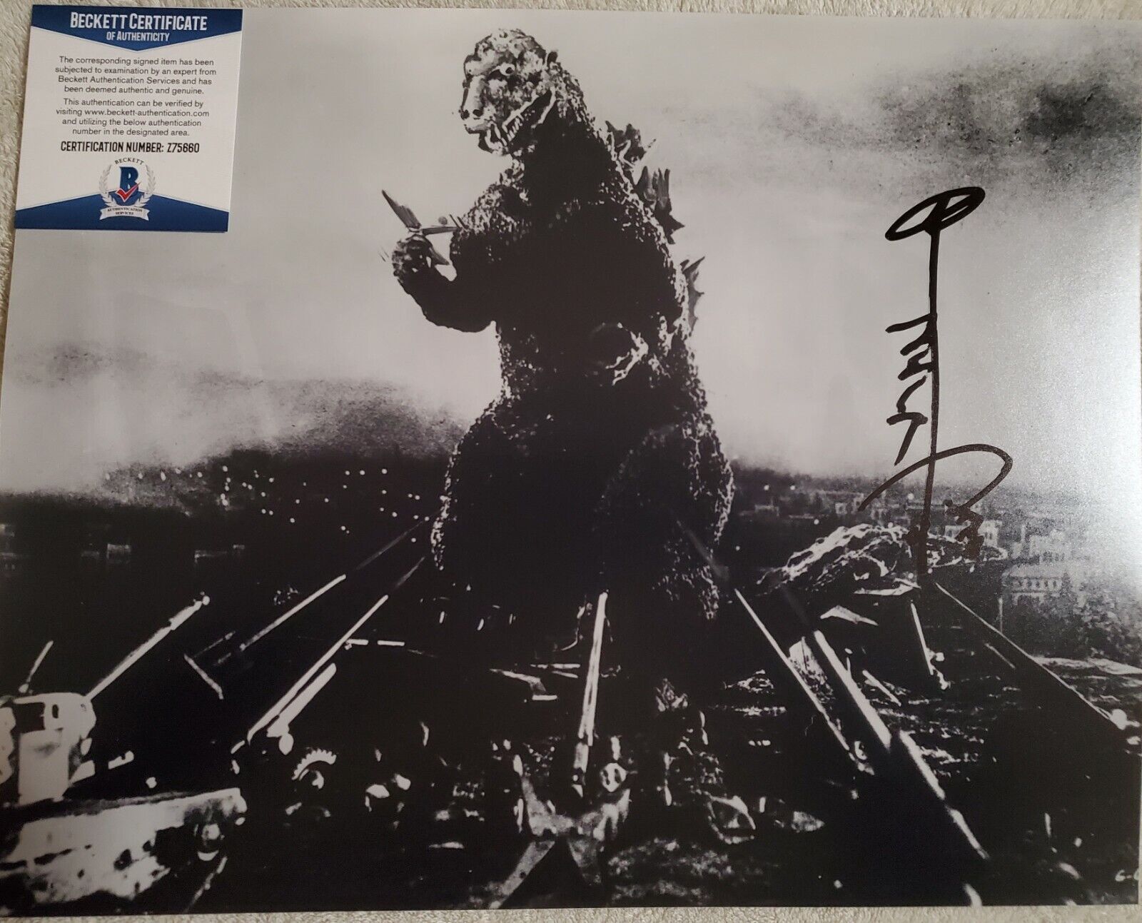 HARUO NAKAJIMA GODZILLA SIGNED AUTOGRAPHED 11X14 BW Photo Poster painting BAS BECKETT COA