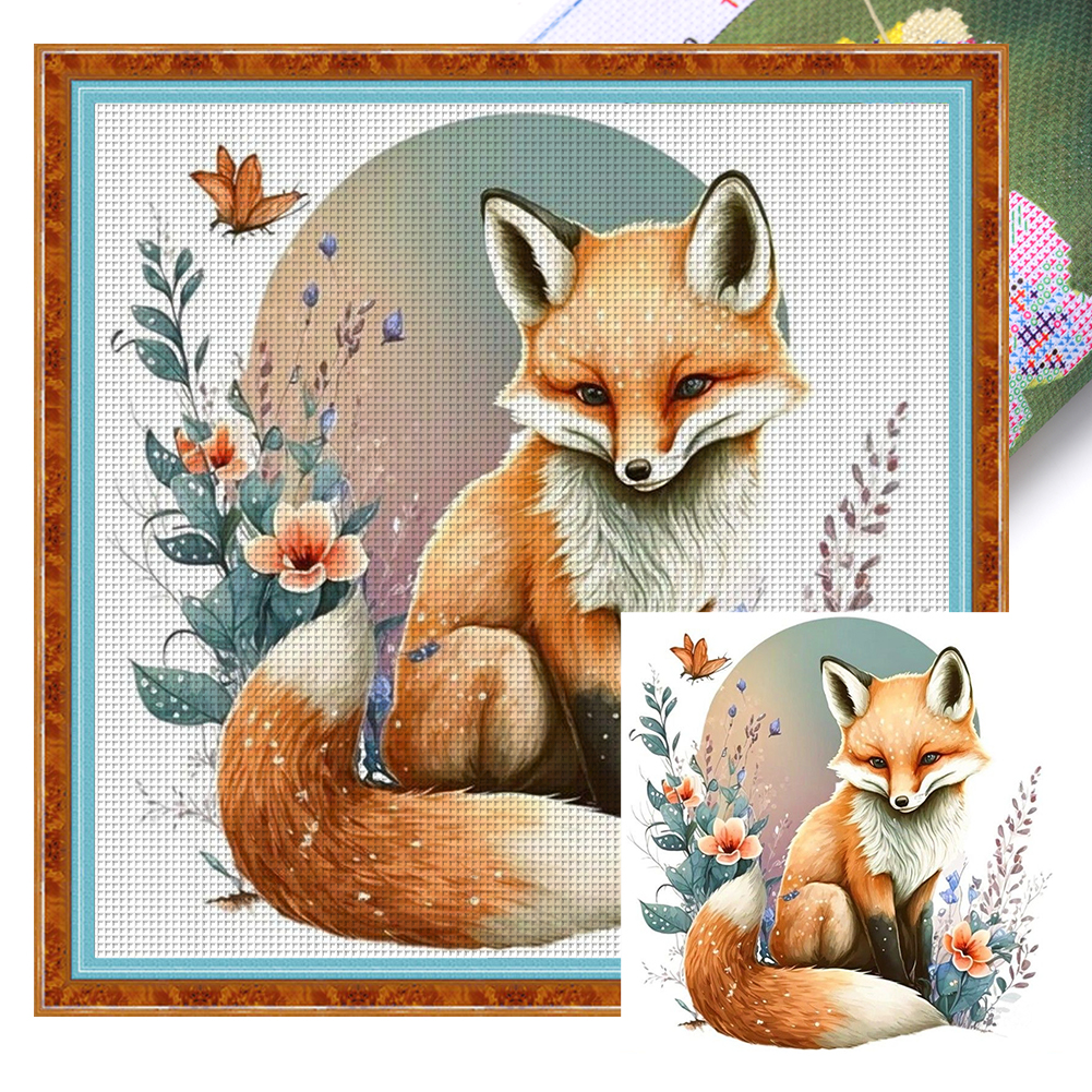 Flower Fox Full 18CT Pre-stamped Canvas(25*25cm) Cross Stitch
