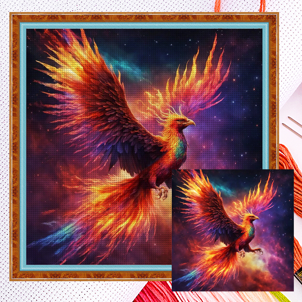 Flaming Phenix Full 18CT Counted Canvas(35*35cm) Cross Stitch