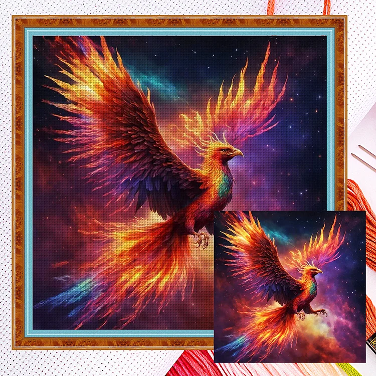 【Huacan Brand】Flaming Phenix 18CT Counted Cross Stitch 35*35CM