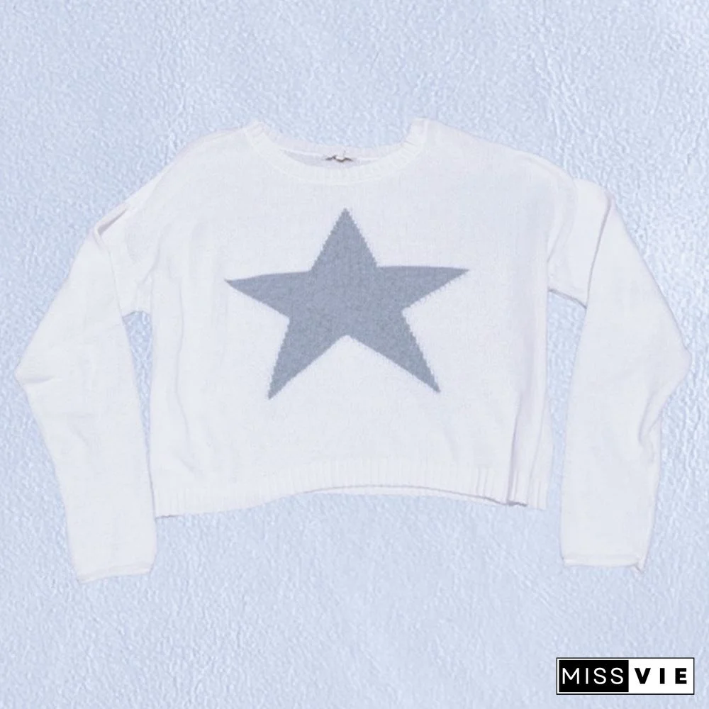 Sweater Pentagram Print Long Sleeve Tops Y2k Fairy Grunge Clothes Women Pullover Punk Gothic Clothing Streetwear
