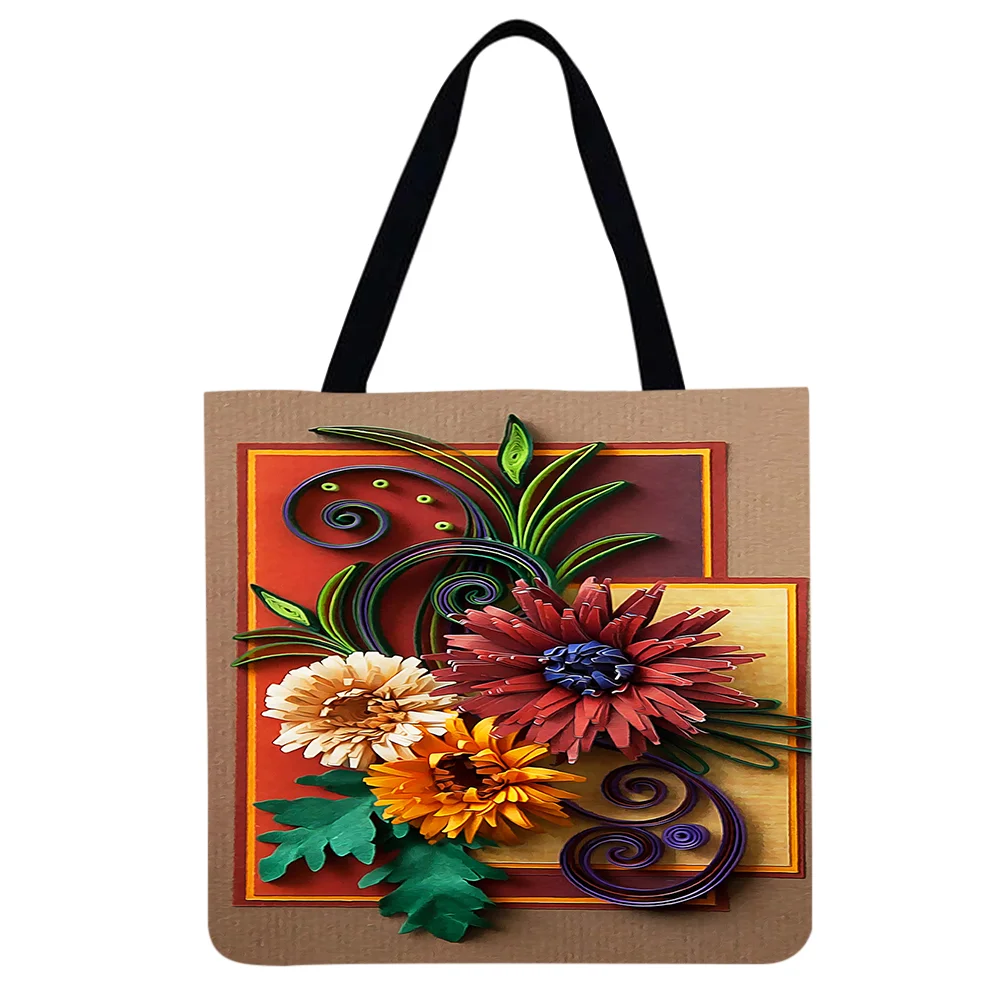 Linen Tote Bag -flowers