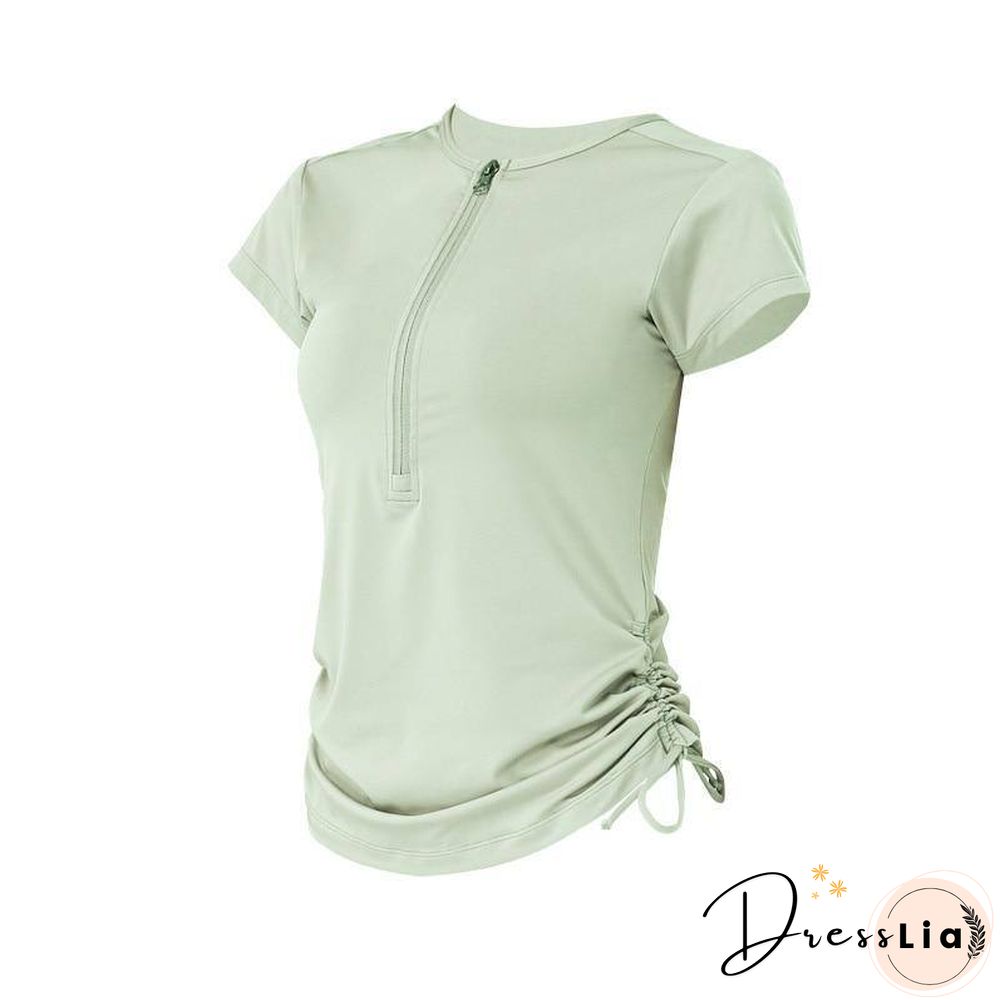 Zipper Gym Clothing Yoga Crop Top Sport T Shirt Sports Running Tshirt Workout Tank Seamless Fitness Tops Drawstring Women Shirts