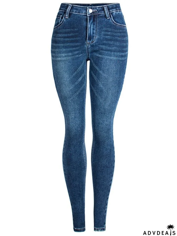 Women's Campus Super Simple Style Slim Fit Solid Color Washed Effect Denim Jeans