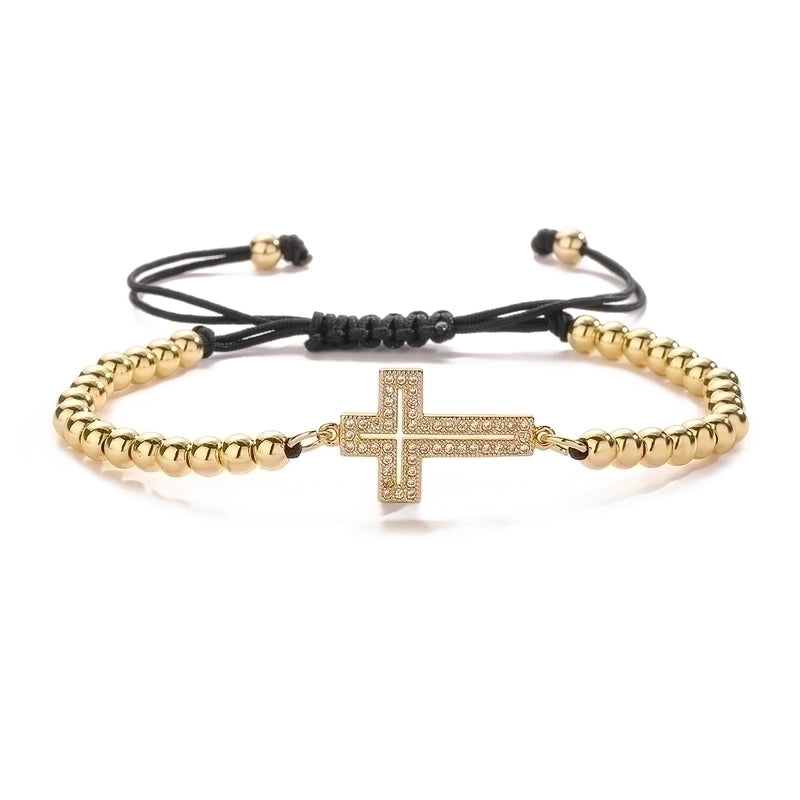 Minimalist Commute Cross Copper 18k Gold Plated Zircon Bracelets In Bulk