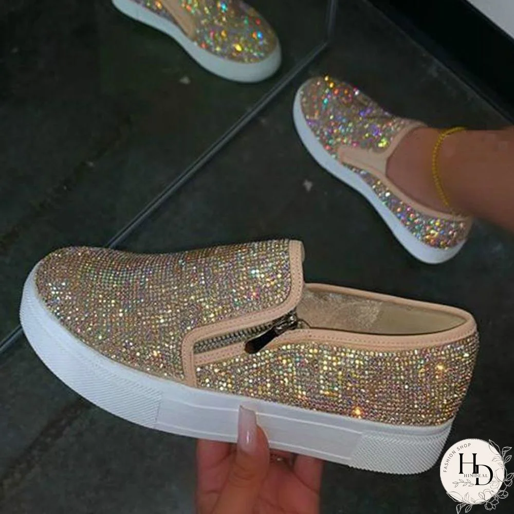 Rose Red Casual Patchwork Rhinestone Round Comfortable Out Door Flats Shoes