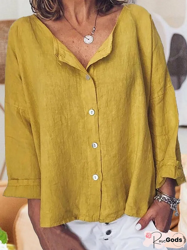 Long Sleeve Solid Shirts Plus Size Blouses Linen