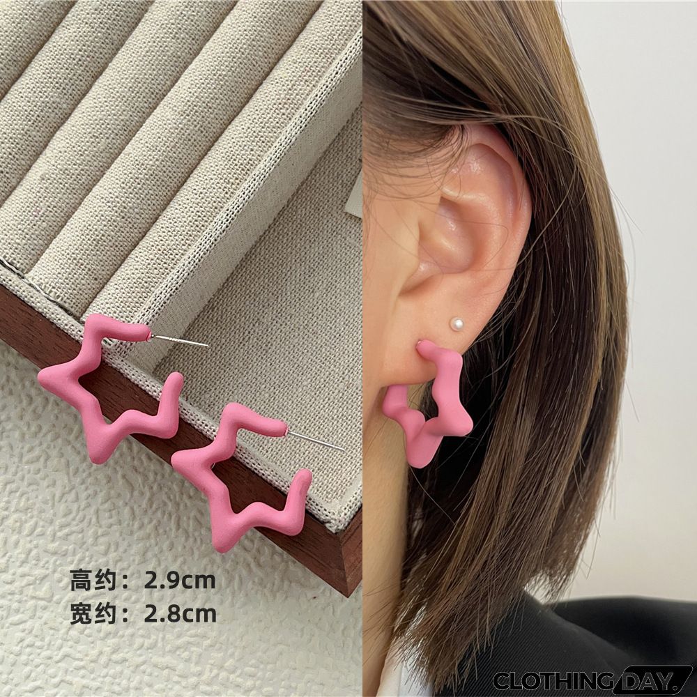 Women Fashion Geometric Fluorescent Rose Without Ear Hole Ear Clip Earrings