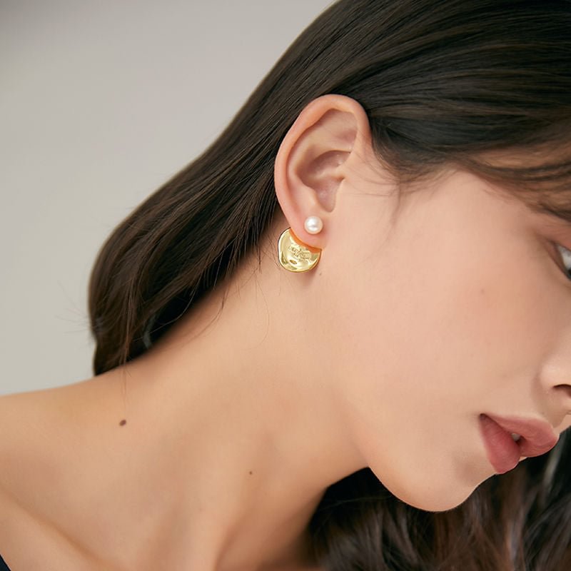 Asymmetrical Unique Fruity Pearl Metal Earrings