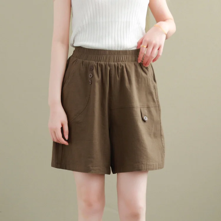 Women Summer Cotton Linen Casual Loose Shorts