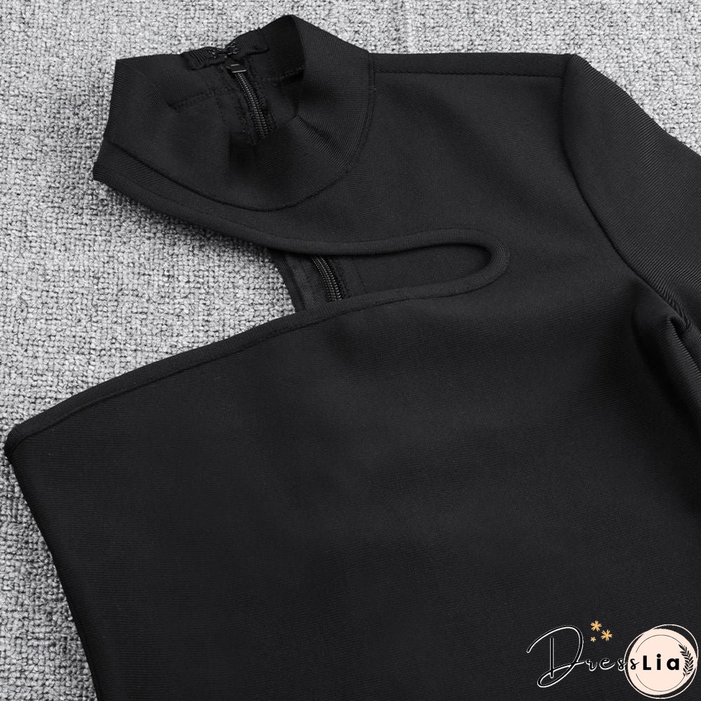 High Neck Long Sleeve Asymmetrical Mini Bandage Dress PZ19187