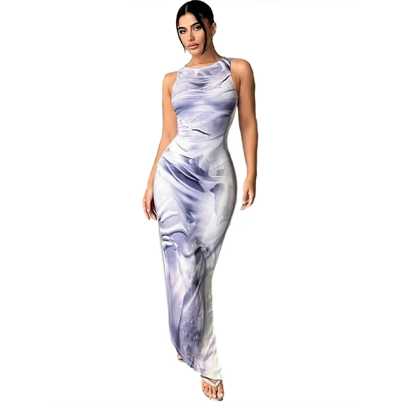 Uveng Uveng Women's 2023 New Fashion Personality 3D Print Sleeveless Sleeve Slim Slim Dress