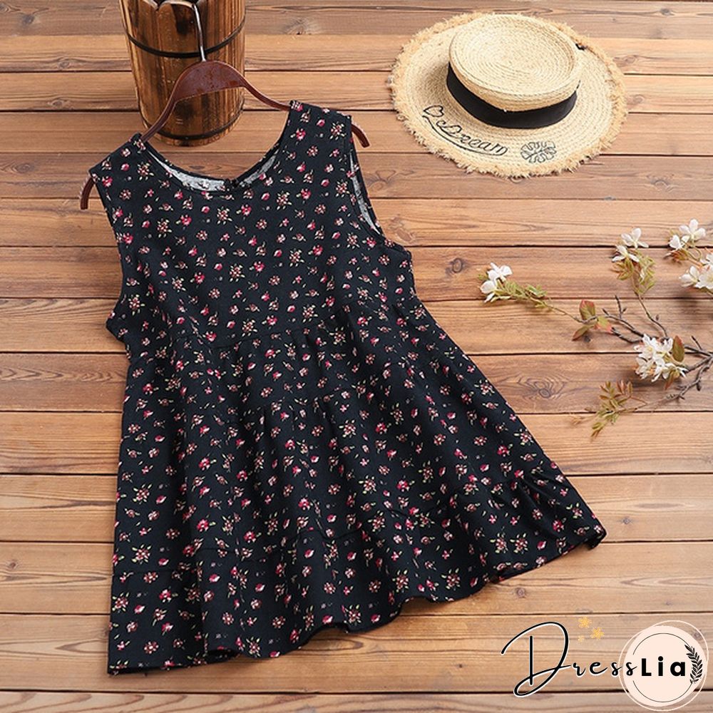 ZANZEA Women Summer Cotton Tank Tops Vintage Floral Print Sleeveless Blouse