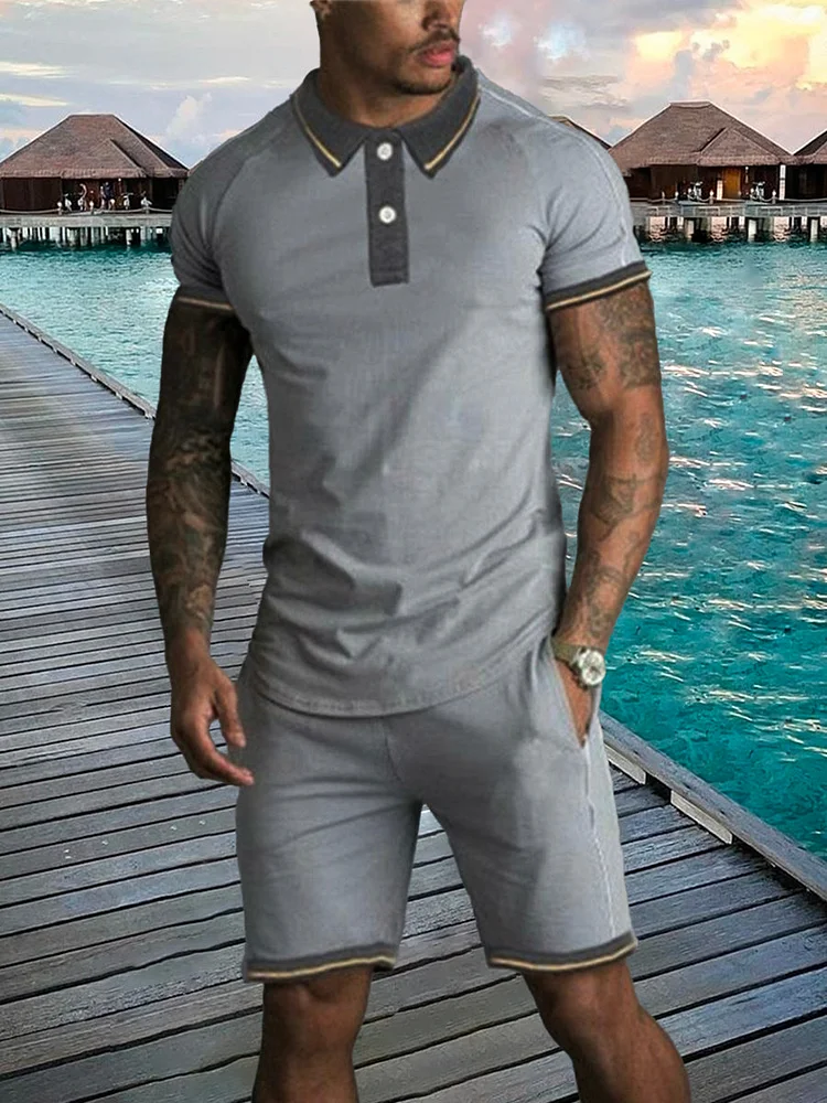 Men's Fashion Gray Lapel Polo Suit