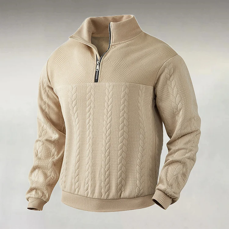 Men's Jacquard Knit Half Zipper Long Sleeve Sweatshirt