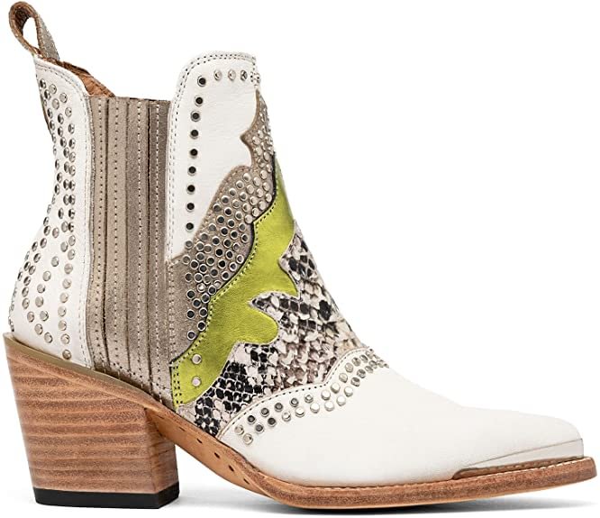 Botines de Piel para Dama Color Blanco con Estoperoles Modelo Chiara  Electric White