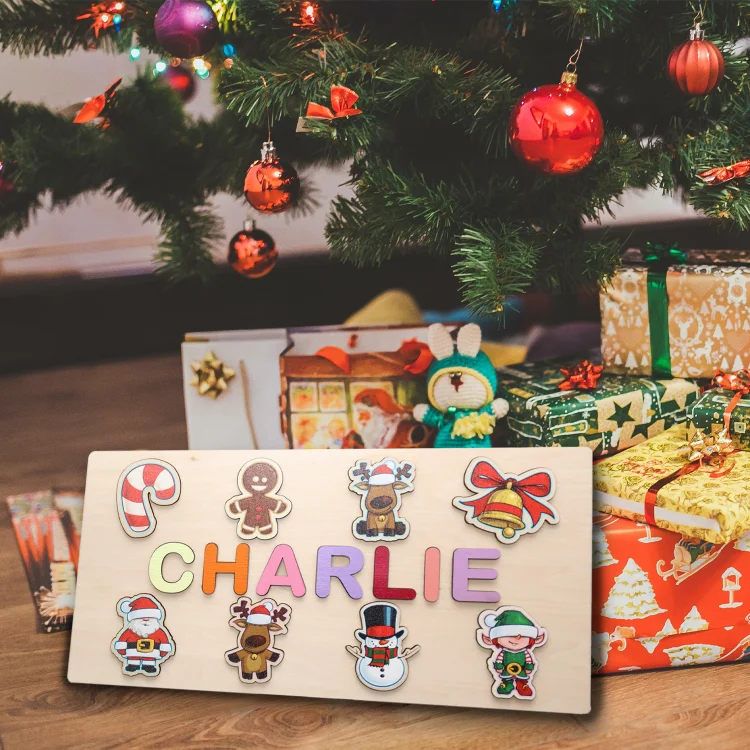 Weihnachtsthema Holz Puzzle-Personalisiertes 1 Name Weihnachten Pfefferkuchen Rentier Puzzle Geschenk für Vorschulkinder