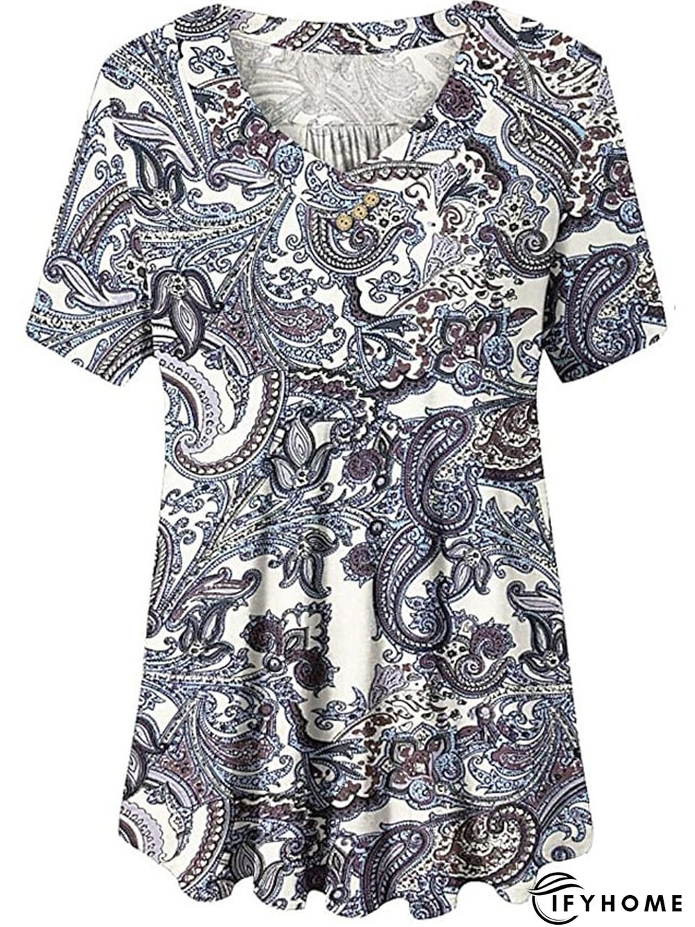Women's Shirt Blouse Denim Blue Black White Leopard Floral Print Short Sleeve Casual Holiday Basic V Neck Regular Floral Plus Size M | IFYHOME
