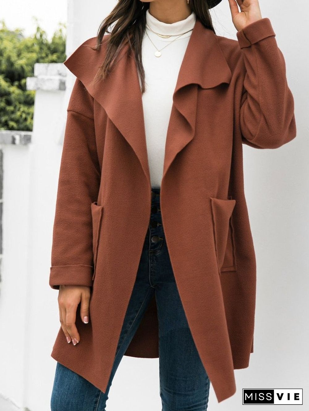 Casual Solid Color Lapel Long Sleeve Coat
