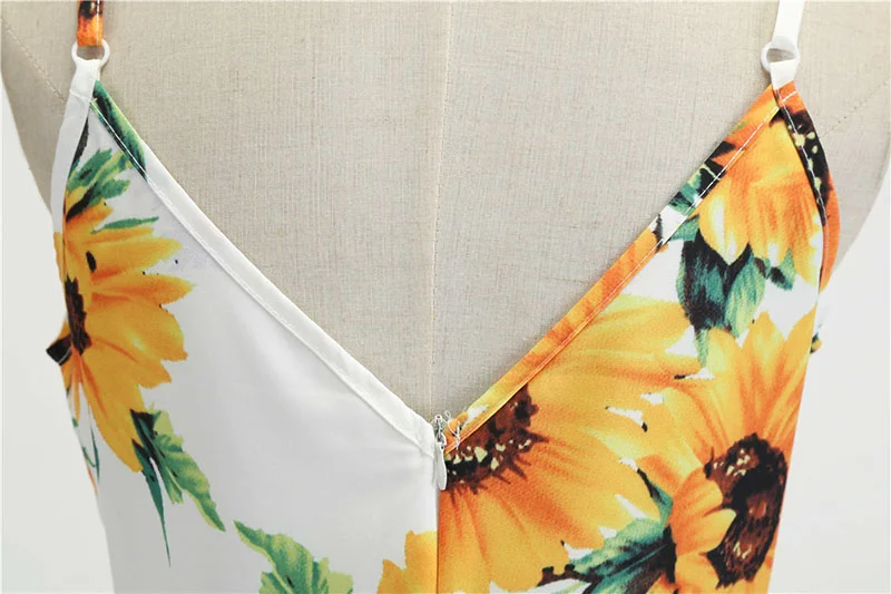Churchf Sexy Spaghetti Strap Swing Vintage Rockabilly Dresses Floral Summer Beach Dress Women  White Boho Sunflower Midi Dresses-Outfit Ideas