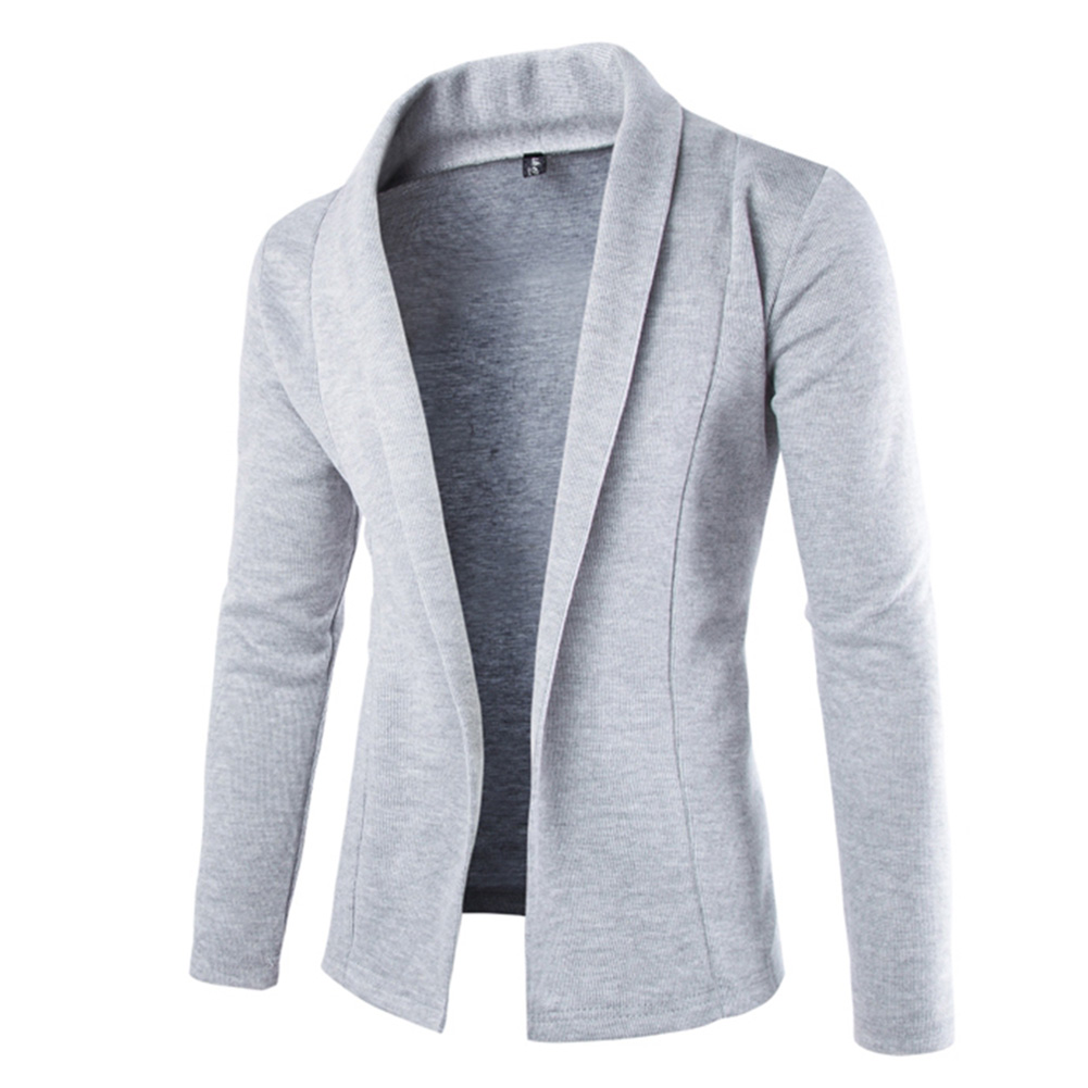 Men's Solid Color Cardigan Long Sleeve Casual Slim Sweater Knit