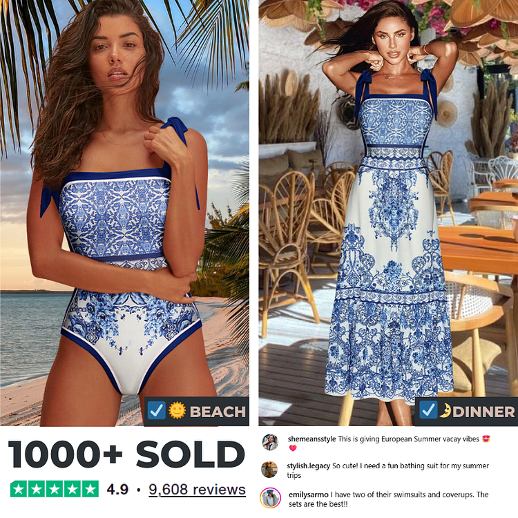 ワンピース ALEMAIS Women Mid Skirts 5164D SKY BLUE Blue and White Porcelain One Piece Swimsuit and Skirt