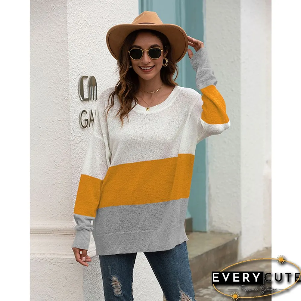Yellow Colorblock Drop Shoulder Knit Sweater