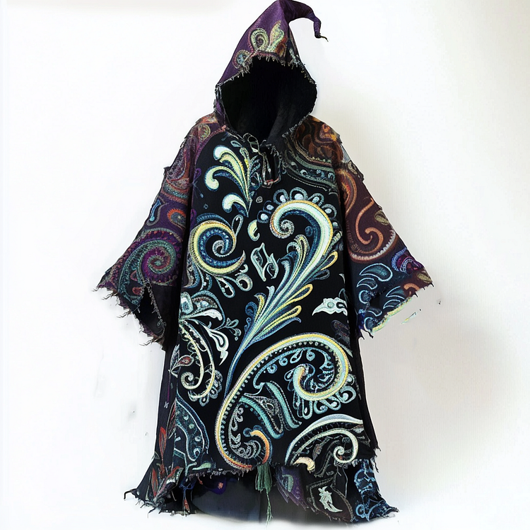 Ethnic print hooded cape robe ef8f