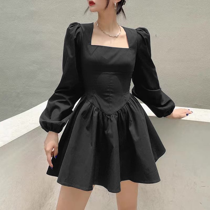 ZANZEA Vintage Solid Mini Dress 2024 Corduroy Waisted Robe Spring Long Sleeve Sundress Casual Party Square Collar Dress