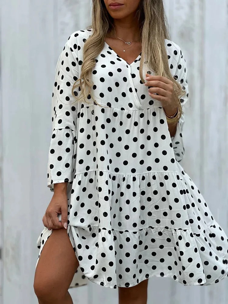 Plus Size Polka Dot Printed Mid-Length Dress VangoghDress