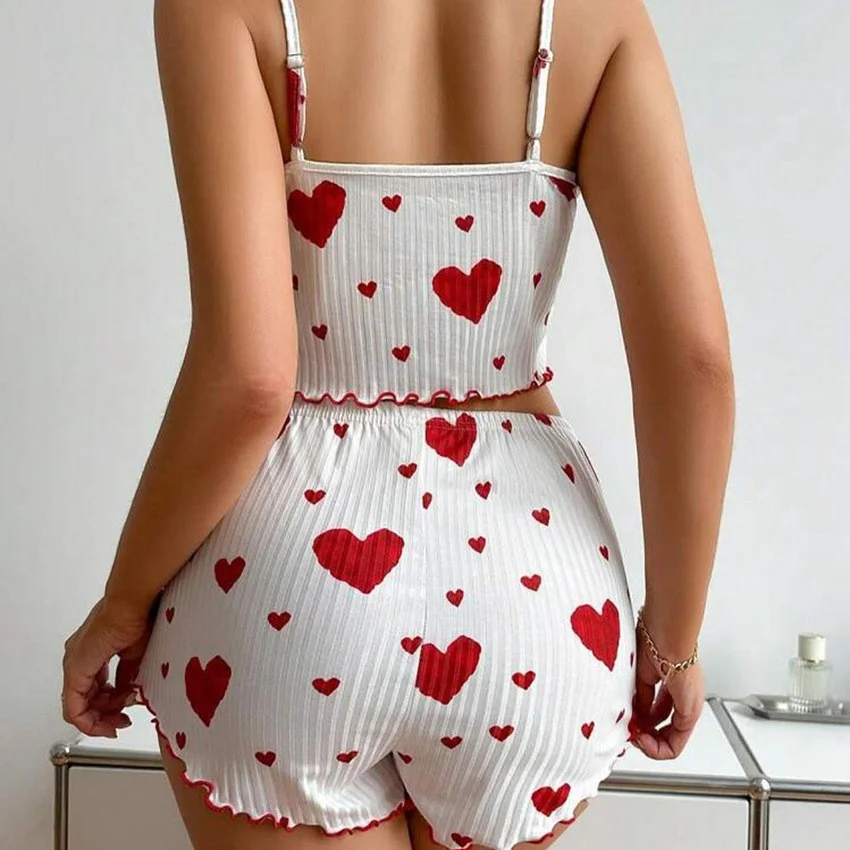 Mongw Mongw Women's Home Clothes Love Print Sling Shorts Casual Pit Strip Can Wear Women's Pajamas