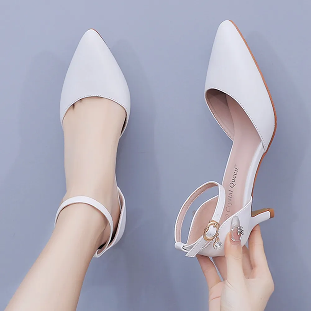 Breakj Breakj Cm Large-Size Sandals Fine Heel Point White Matur PU Wedding Shoes Sandals White High Heels Bridal Shoes