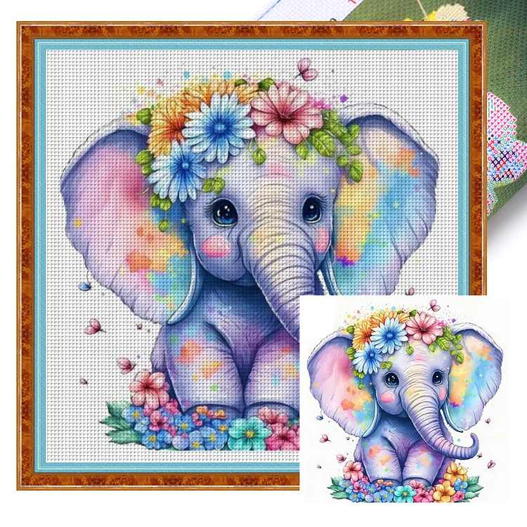 【Huacan Brand】Elephant 18CT Stamped Cross Stitch 20*20CM