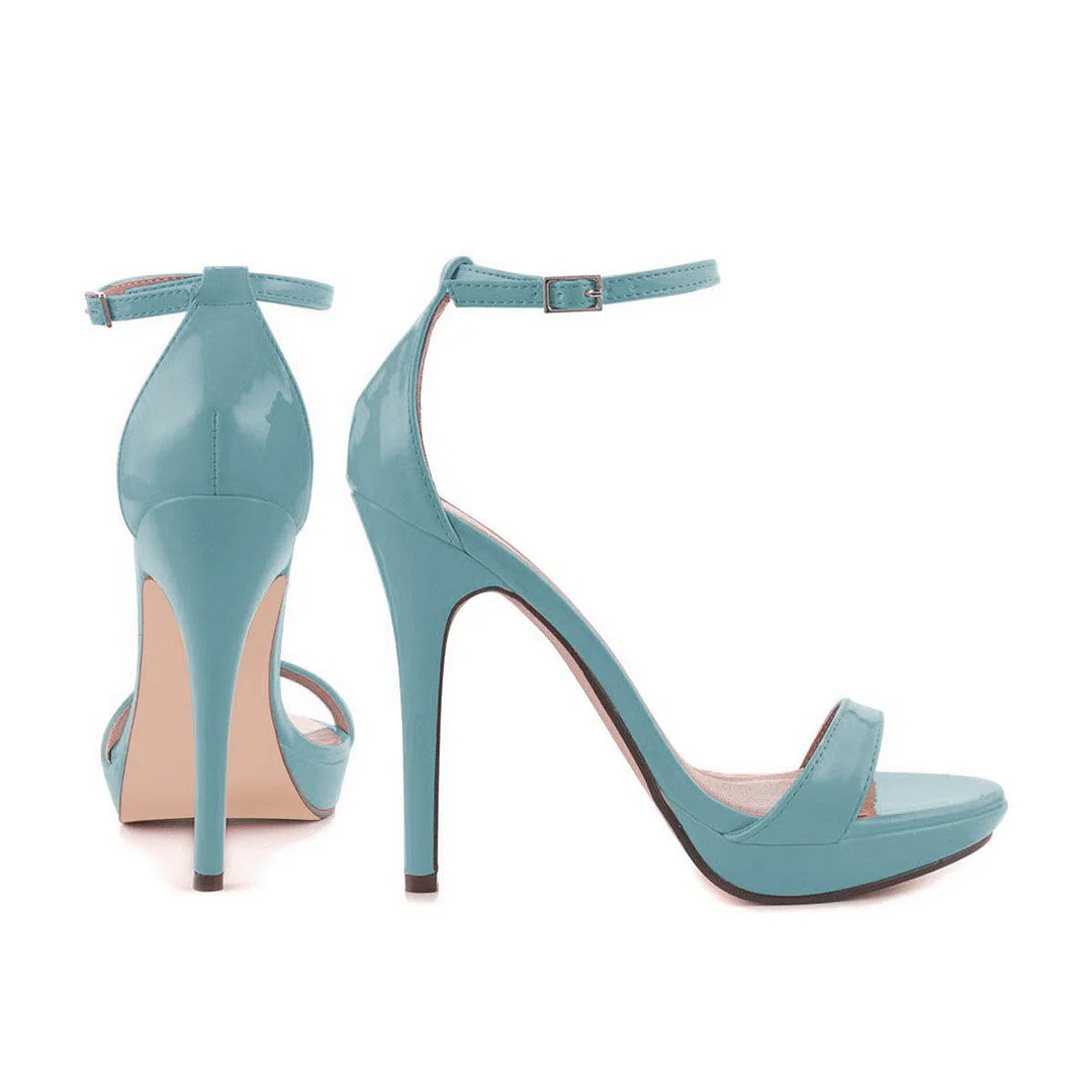 Women's Sky Blue Open Toe Ankle Strap Platform Stiletto Heeled Sandals