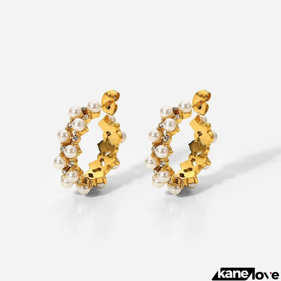 Pearl Rhinestone C-Hoop Earrings