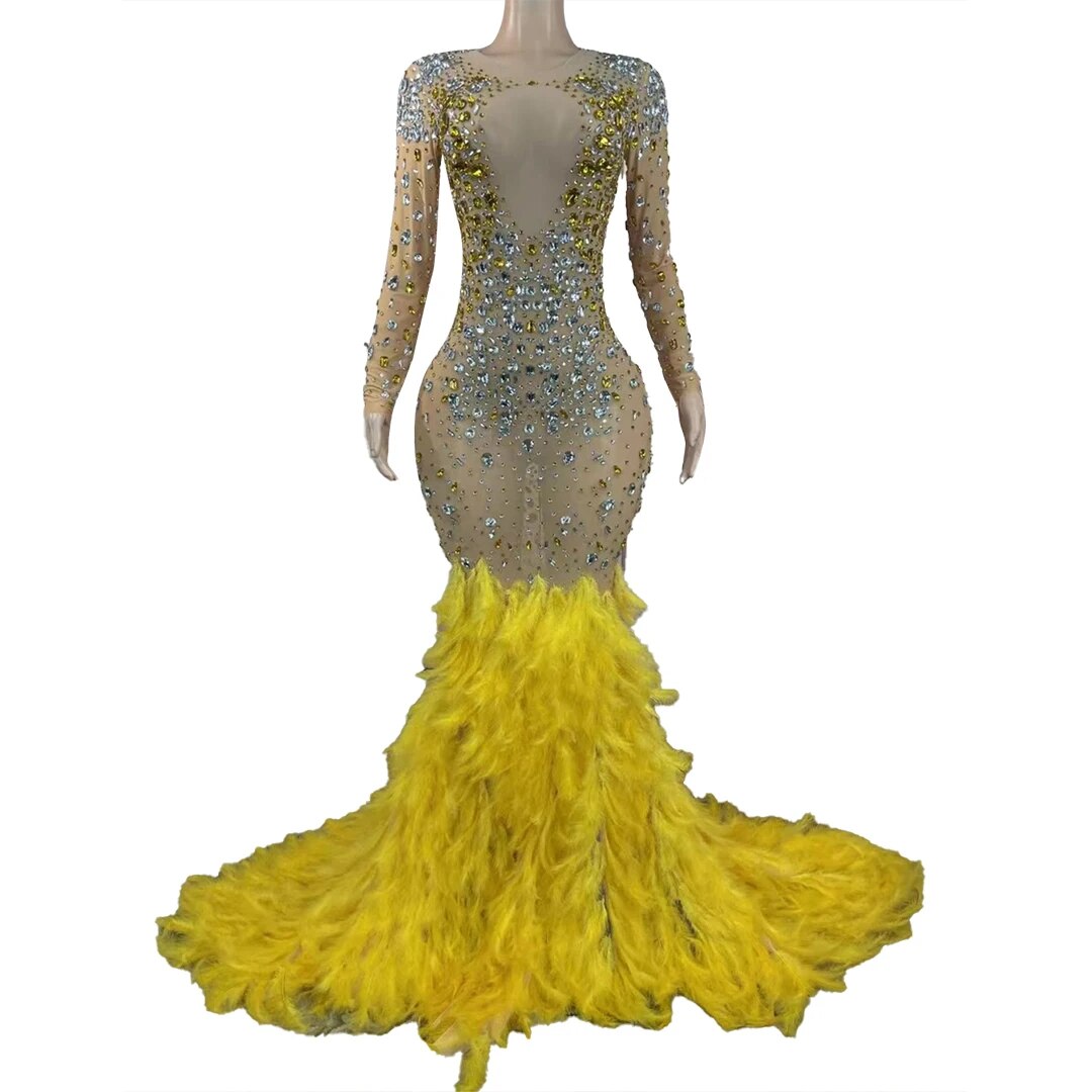 VCSHOES Clothing For Women Golden Diamonds Fish Tail Yellow Bridesmaid Dress Party Dress For Wedding