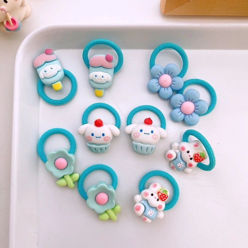 10 Colorful Cartoon Resin Children’s Small Size Finger Hair Bands High Elastic Braided Hair Bands Cute Baby Hair Accessories