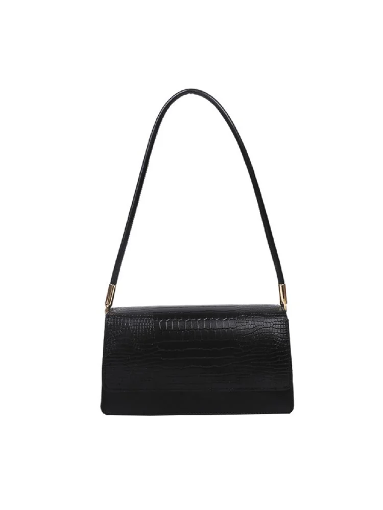 Fashion Alligator PU Women Handbag Totes Flap Solid Shoulder Bags (Black)