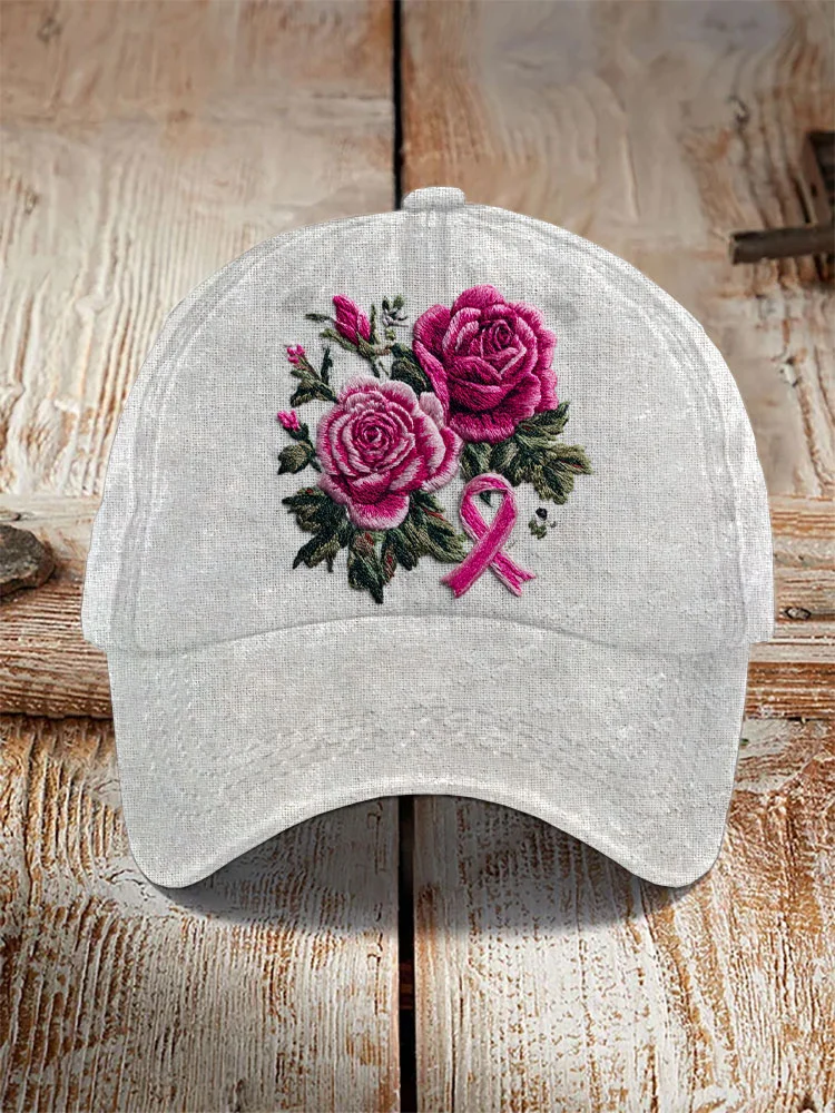 Unisex Retro Breast Cancer Awareness Floral Print Hat