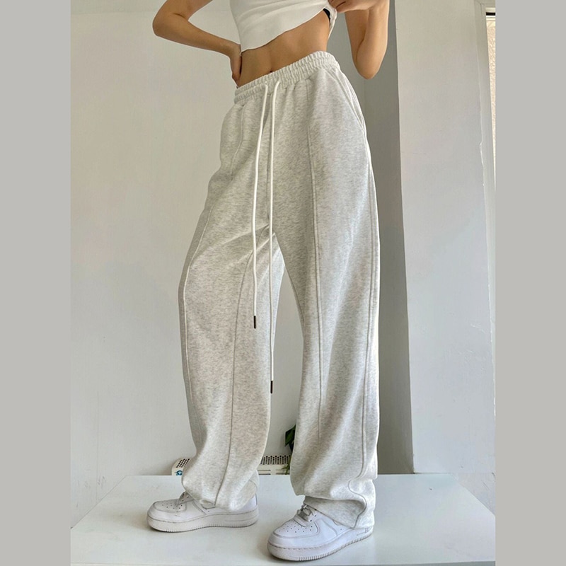 Zhaopinliu Zoki Fashion Casual Joggers Sweatpants Women Y2K Harajuku Hip Hop Korean Gray Wide Leg Pants Oversized Baggy Straight Trousers