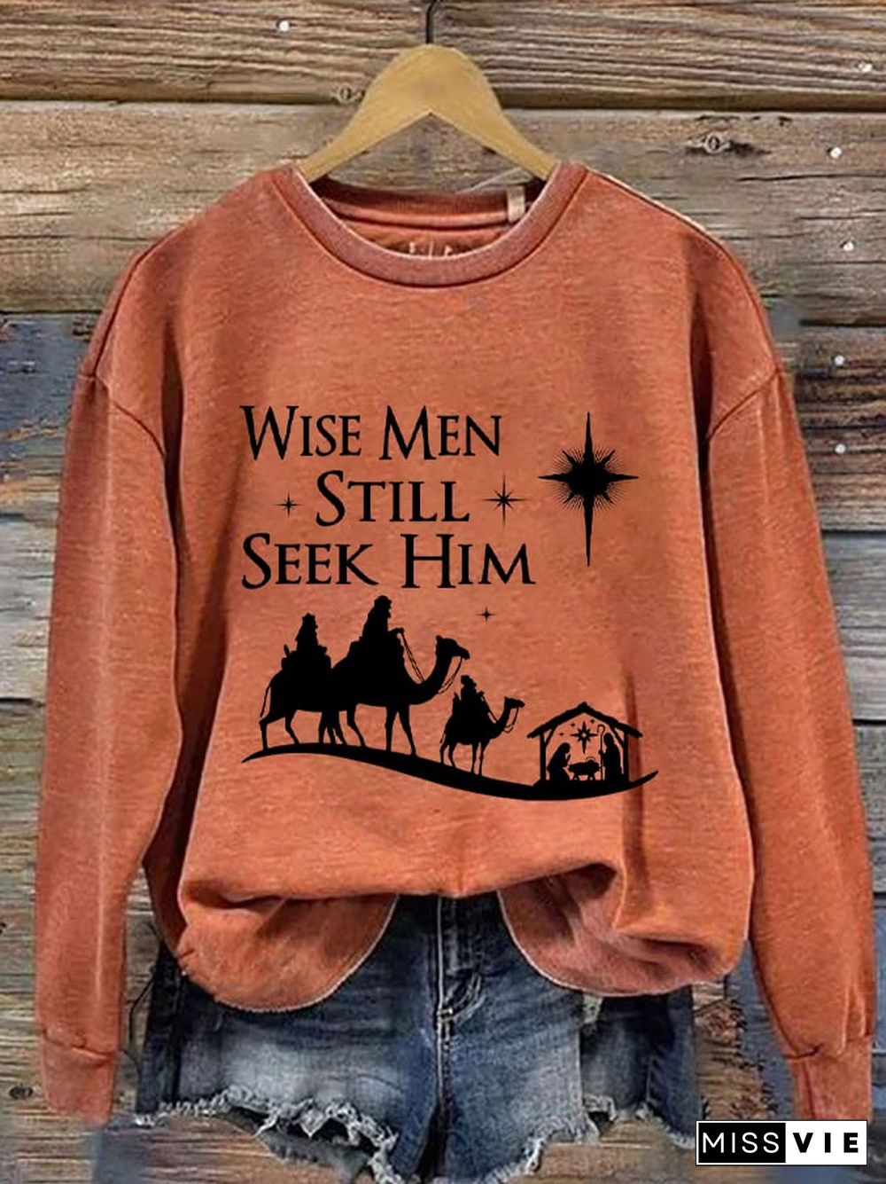 Women's Christmas Faith Wise Men Still Seek Him Christian Printed Sweatshirt