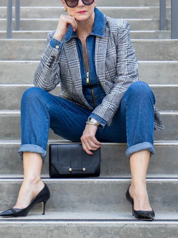 Retro check print women's thin blazer
