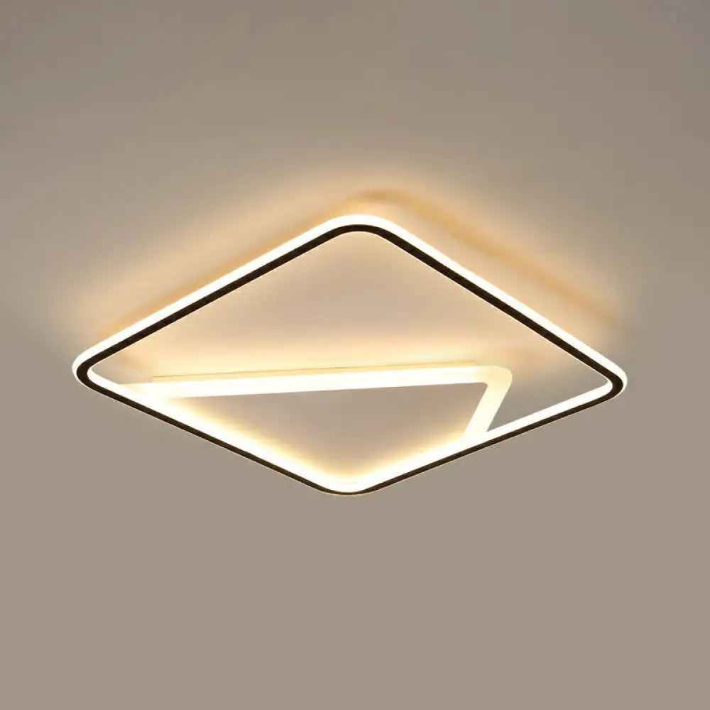 Modern Black Square Flush Mount Light Fixture For Bedroom / 18&rsquo; Remote Control Stepless Dimming