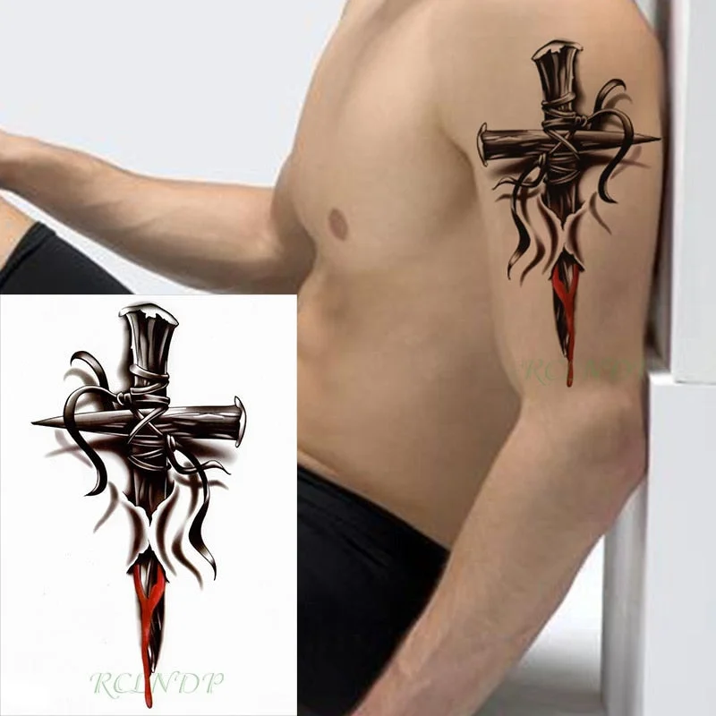 Waterproof Temporary Tattoo Sticker cross rope tied nail Tatto on Leg Arm Back Tattos Flash Tatoo Fake Tattoos for Men Women
