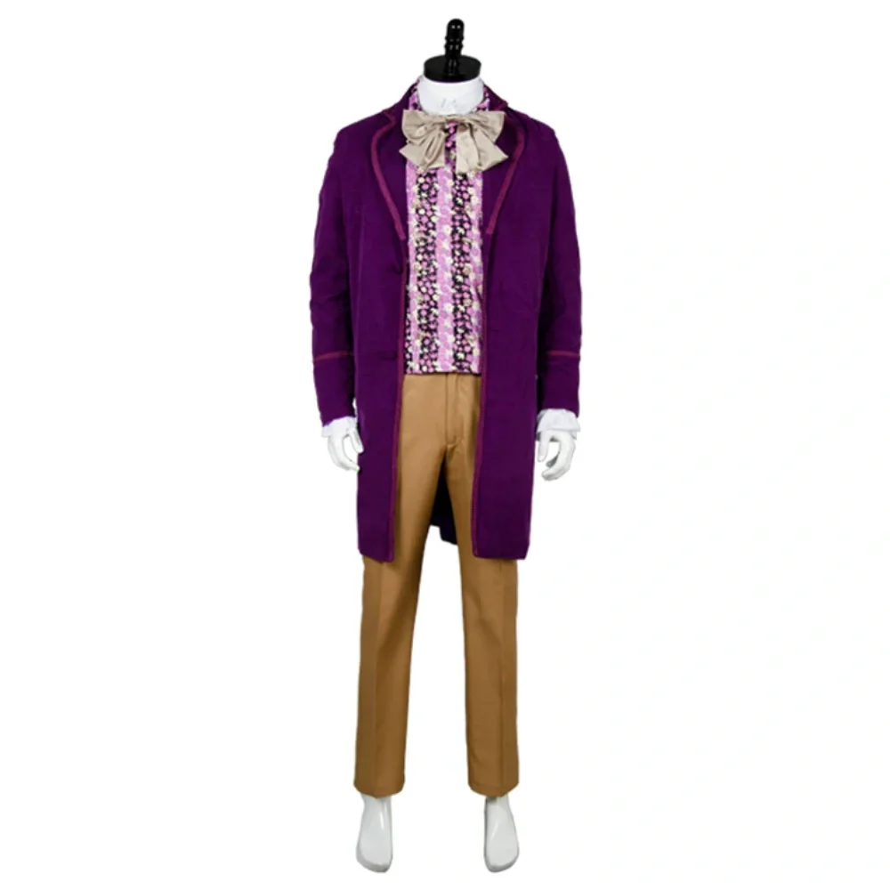 Movie Charlie And The Chocolate Factory 1971 Willy Wonka Purple Set Outfits Cosplay Costume Halloween Carnival Suit